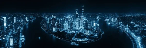 Şangay Pudong Hava Gece Görüşü Yukarıdan Şehrin Gökdelenleri Çin Gökdelenleri — Stok fotoğraf