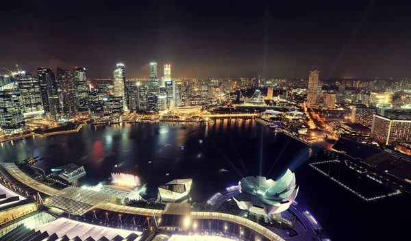 Singapore Marina Bay Вид Дах Міськими Хмарочосами Вночі — стокове фото