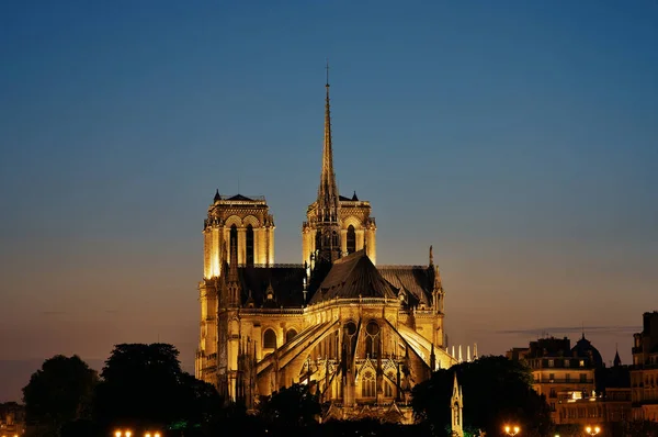 Notre Dame Paris Schemering Als Het Beroemde Symbool Van Stad — Stockfoto