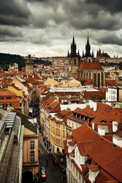 Frauenkirche Vor Und Prager Skyline Auf Dem Dach Der Tschechischen — Stockfoto