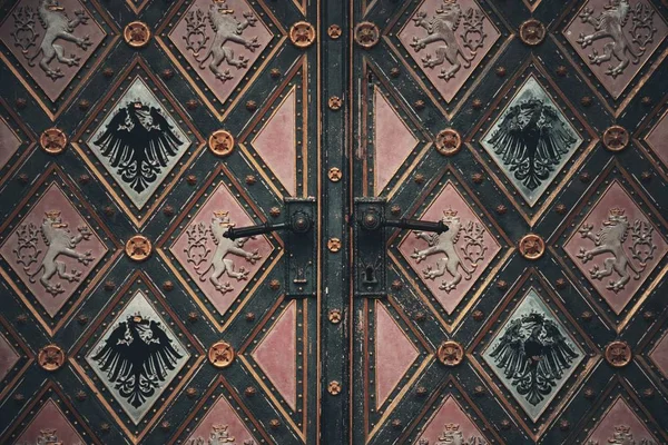 Motifs Abstraits Portes Bois Prague République Tchèque — Photo