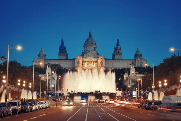 Musée National Art Catalogne Avec Fontaine Magique Vue Rue Placa — Photo