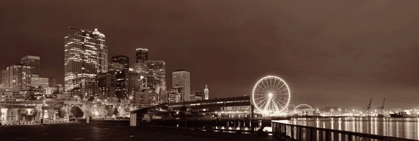 Vista Sul Lungomare Seattle Con Architettura Urbana Notte — Foto Stock