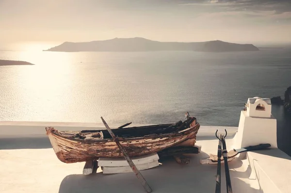 Cadre Vie Loisirs Avec Vieux Bateau Retraite Santorin Grèce — Photo