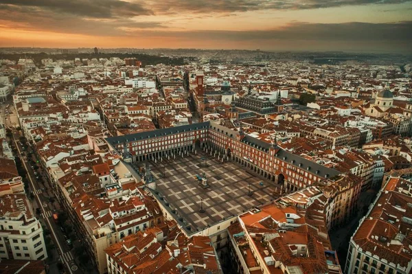 Madrid Plaza Mayor Flygvy Med Historiska Byggnader Spanien — Stockfoto