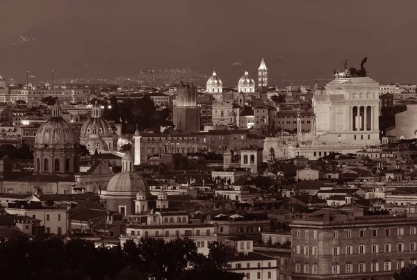 Rome Rooftop View Ancient Architecture Italy Night Black White — Stock Photo, Image