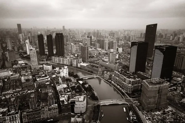 Vista Aérea Shanghai Desde Arriba Con Horizonte Ciudad Suzhou Creek —  Fotos de Stock