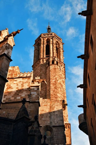 Kloktoren Oude Gebouwen Gotische Wijk Barcelona Spanje — Stockfoto
