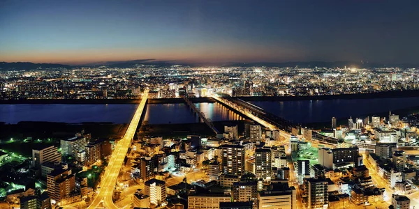 Osaka Stadt Bei Nacht Dachterrassenpanorama Japan — Stockfoto