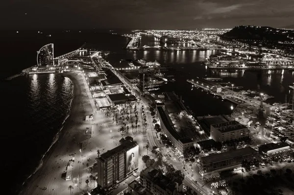 Vista Aérea Del Muelle Costa Barcelona Por Noche España — Foto de Stock