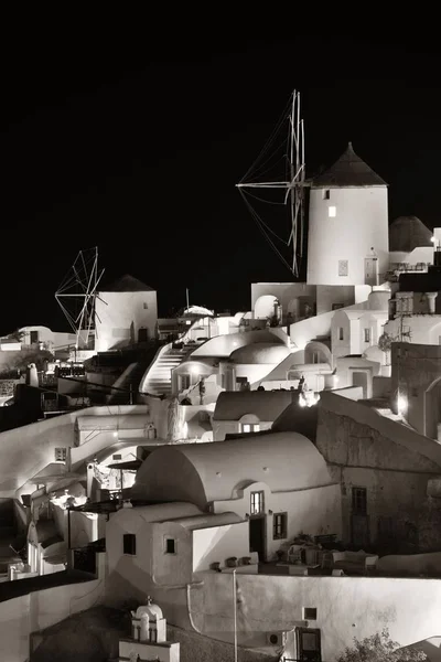 Santorin Skyline Bei Nacht Mit Gebäuden Und Windmühle Griechenland — Stockfoto