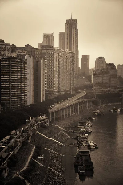 Vue Aérienne Des Bâtiments Urbains Des Toits Ville Chongqing — Photo