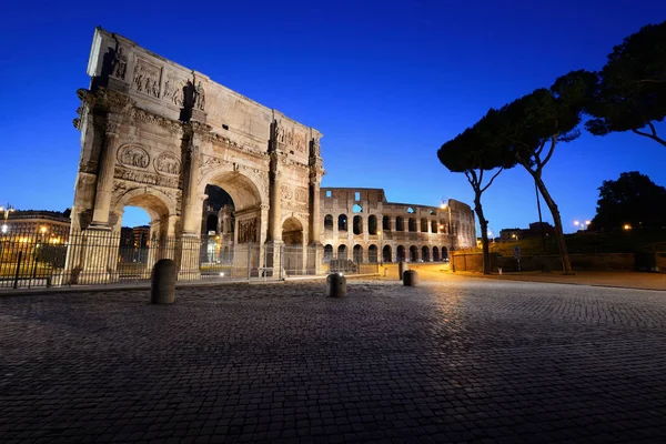 Colosseum Arch Constantine Közelkép Éjjel Rómában Olaszország — Stock Fotó