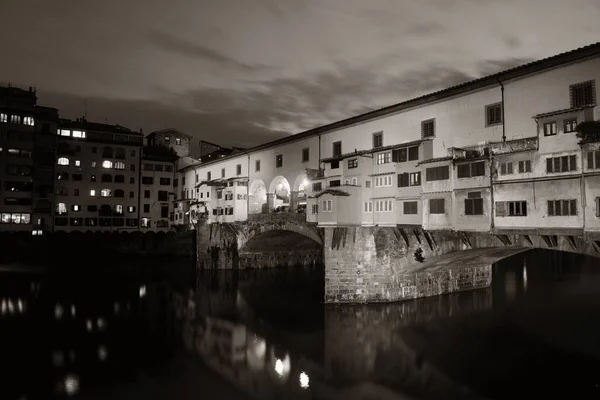 Ponte Vecchio Över Floden Arno Nattetid Florens Italien Svartvitt — Stockfoto