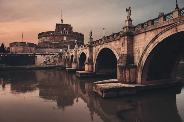 Замок Сан Анджело Италии Рим Мост Через Реку Тибр — стоковое фото