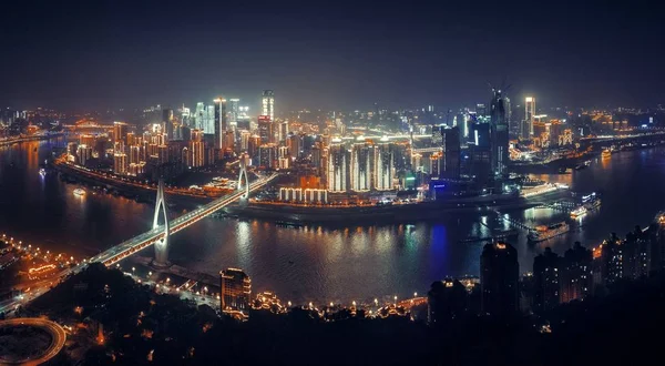 Chongqing Arquitectura Urbana Horizonte Ciudad Por Noche China —  Fotos de Stock