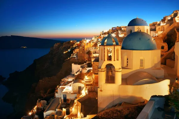 Santorini Skyline Por Noche Con Edificios Grecia —  Fotos de Stock