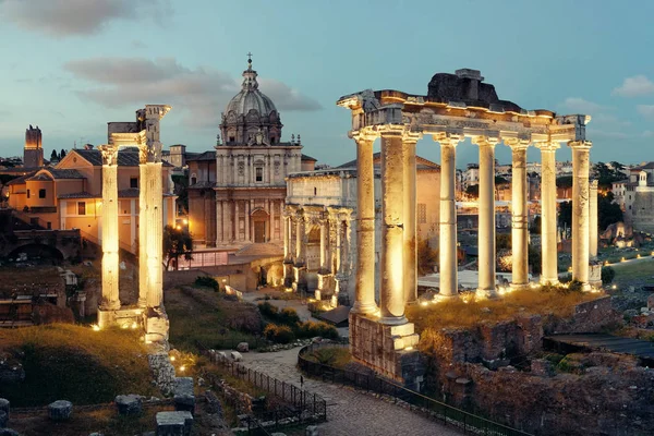 Rom Forum Med Ruiner Antik Arkitektur Natten Italien — Stockfoto