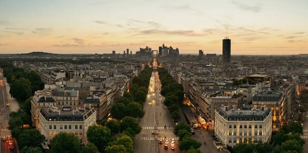 Pôr Sol Paris Vista Para Telhado Horizonte Cidade Com Defense — Fotografia de Stock