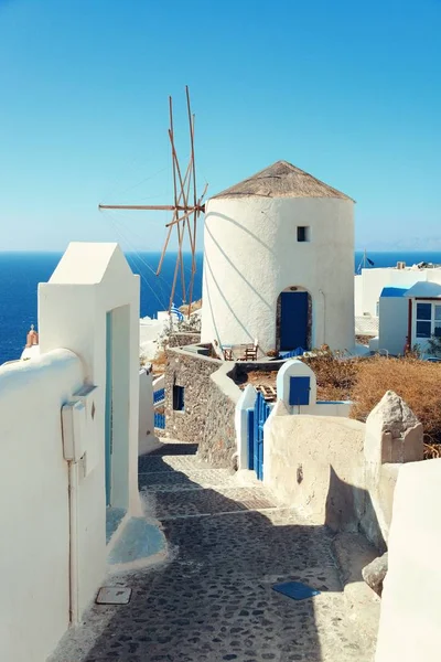 Isola Santorini Con Mulino Vento Tradizionale Grecia — Foto Stock