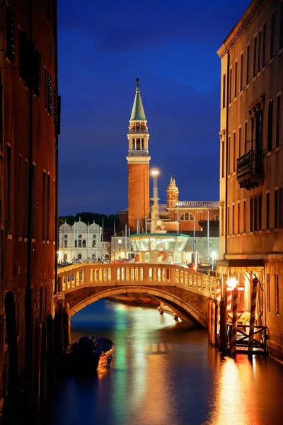 Blick Auf Den Venezianischen Kanal Bei Nacht Mit San Giorgio — Stockfoto