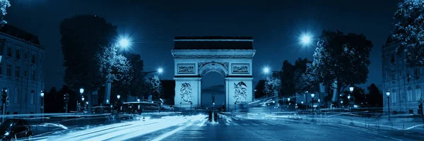 Arc Triomphe Utcára Néző Panoráma Éjszakai Paris Franciaország — Stock Fotó