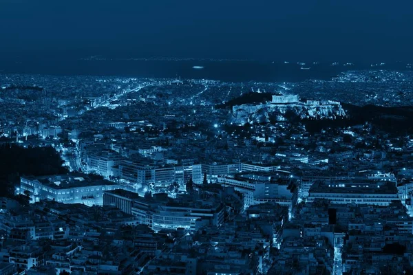 Skyline Athènes Nuit Vue Mont Lykavitos Avec Acropole Grèce — Photo