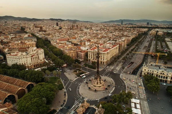 Μνημείο Του Χριστόφορου Κολόμβου Εναέρια Θέα Στη Βαρκελώνη Ισπανία — Φωτογραφία Αρχείου