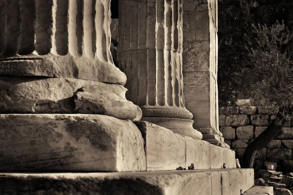 Colonnes Vue Rapprochée Des Ruines Historiques Acropole Athènes Grèce — Photo