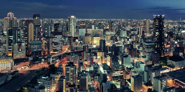 Gece Panorama Çatısı Manzaralı Osaka Şehri Japonya — Stok fotoğraf