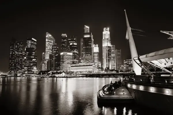 Singapore Skyline Nachts Met Stedelijke Gebouwen — Stockfoto