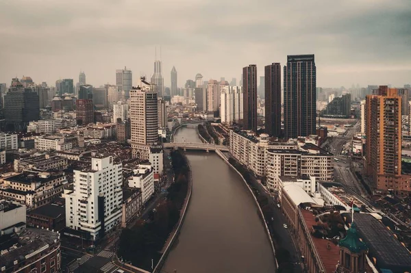 Shanghai Vista Aerea Dall Alto Con Suzhou Creek Skyline Della — Foto Stock