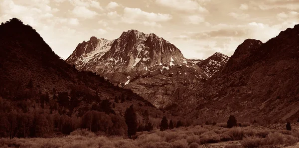 Gräsmark Och Snöberg Med Moln Yosemite — Stockfoto