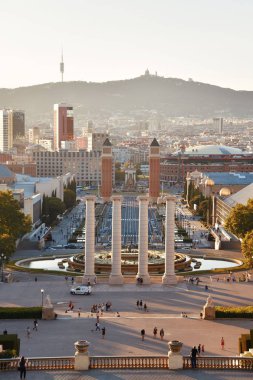 Placa Espanya Barselona İspanya 'da gün batımında