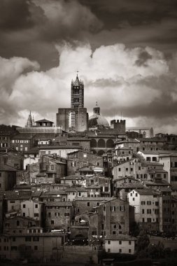 İtalya 'da Siena Katedrali ve ufuk çizgisi manzaralı ortaçağ kasabası