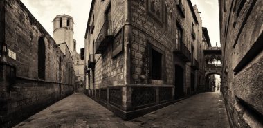 Eski binalar panorama Barselona Gothic Quarter