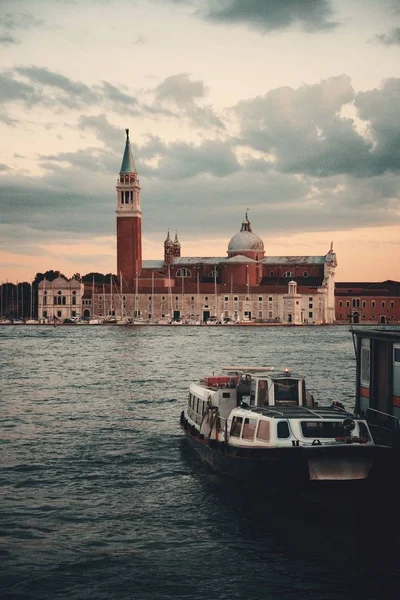 Gondola Park Water San Giorgio Maggiore Island Venice Sunrise Itália — Fotografia de Stock