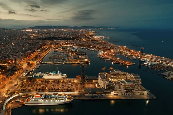 Barcelona Coast Pier Aerial View Night Spain — Stock Photo, Image