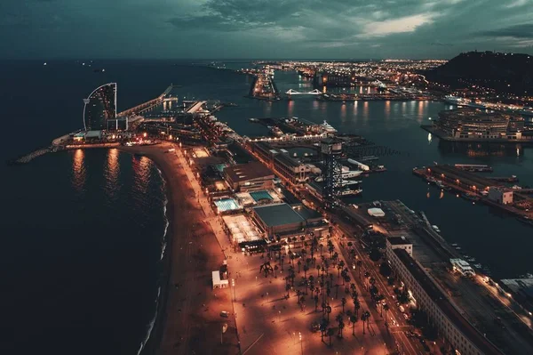 Langs Kust Van Barcelona Nachts Vanuit Lucht Spanje — Stockfoto