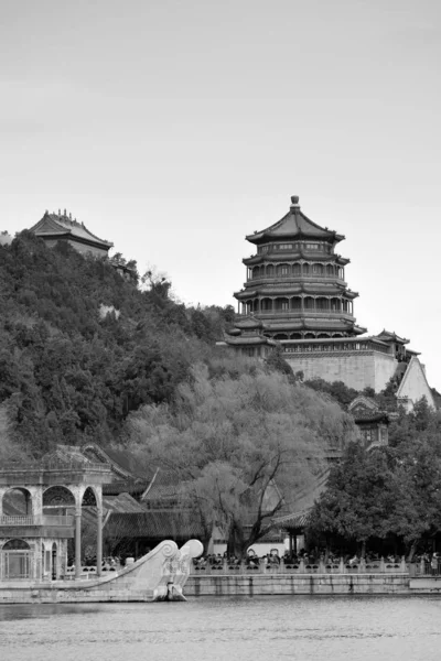 Sommarpalats Med Historisk Arkitektur Peking Svartvitt — Stockfoto