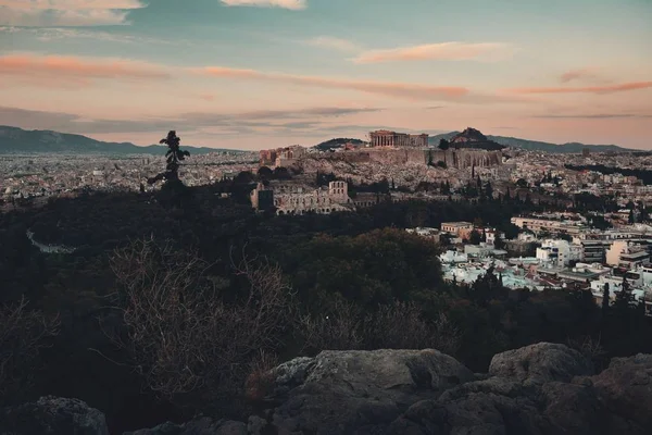 Atény Panorama Východ Slunce Pohled Vrcholu Hory Řecko — Stock fotografie