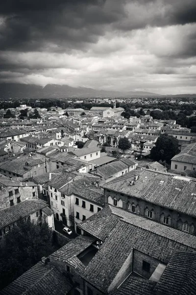 イタリアの歴史的建造物や山脈の赤い屋根を持つルッカの屋上ビュー — ストック写真