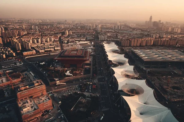 Shanghai Expo Park Vista Aérea Desde Arriba Con Horizonte Ciudad — Foto de Stock