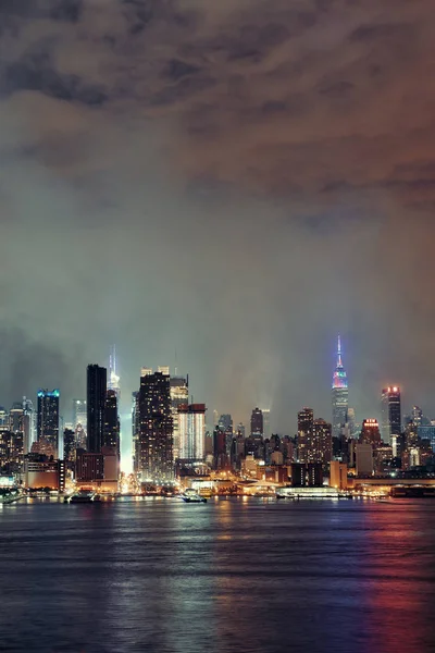 Grattacieli Manhattan Skyline New York Notte Con Nebbia — Foto Stock