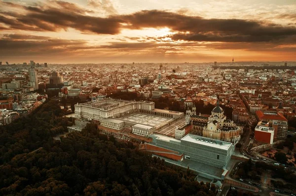 Letecký Pohled Královský Palác Při Východu Slunce Madridu Španělsko — Stock fotografie