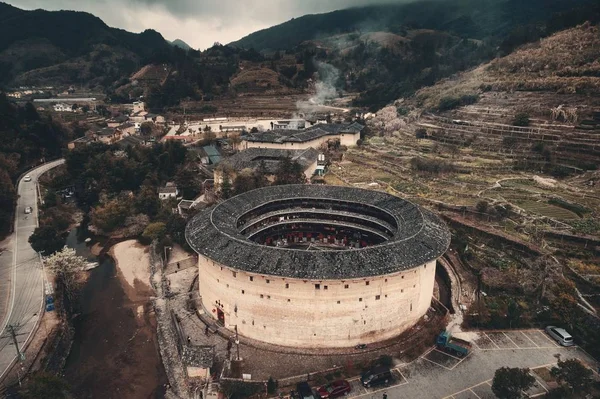 Vue Aérienne Tulou Les Habitations Uniques Hakka Dans Fujian Chine — Photo