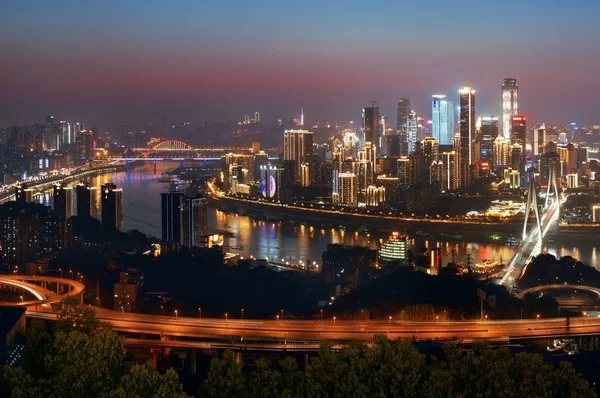 Chongqing Architektury Miejskiej Panoramy Miasta Nocy Chinach — Zdjęcie stockowe