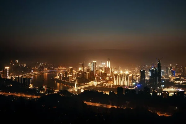 Stadsgebouwen Skyline Nachts Chongqing — Stockfoto