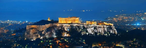 Acropolis Historické Zříceniny Noci Pohled Hor Řecko — Stock fotografie