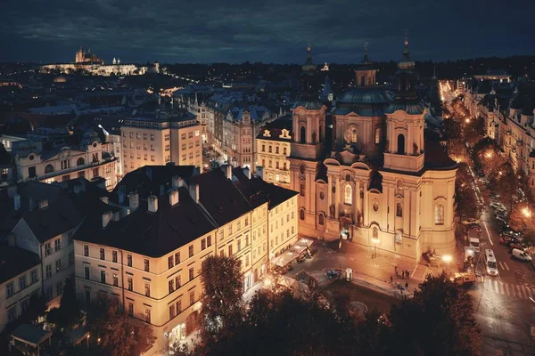 Praha Panorama Střechy Historickými Budovami Noci České Republice — Stock fotografie